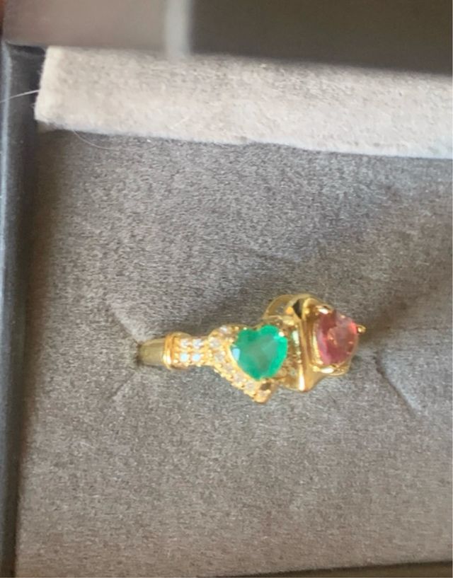 Anillo Corazón Turmalina y Esmeralda Plata
