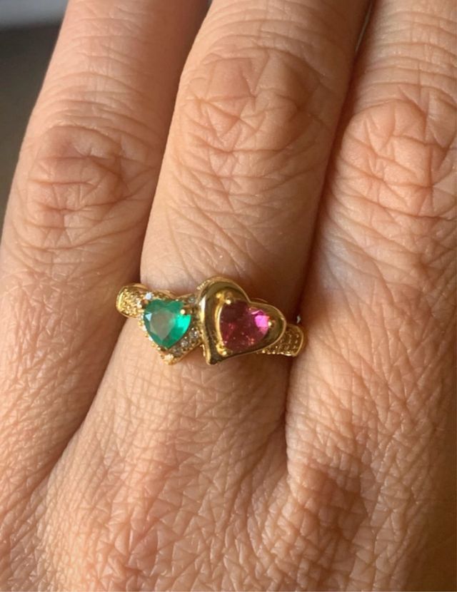 Anillo Corazón Turmalina y Esmeralda Plata