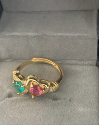 Anillo Corazón Turmalina y Esmeralda Plata