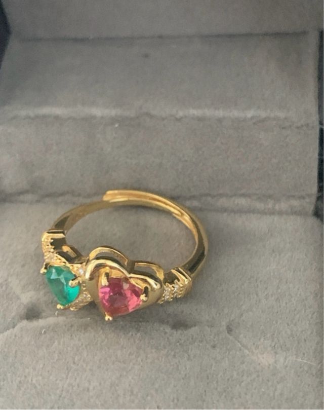 Anillo Corazón Turmalina y Esmeralda Plata