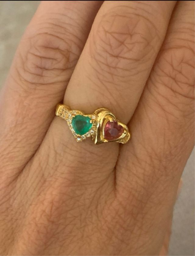 Anillo Corazón Turmalina y Esmeralda Plata