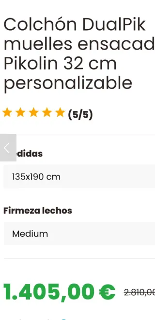 Colchón Pikolin Dual Pik 135x190