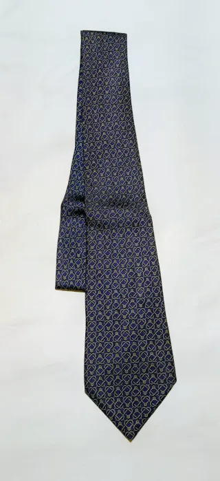 Corbata Hermès Seda Azul y Dorado