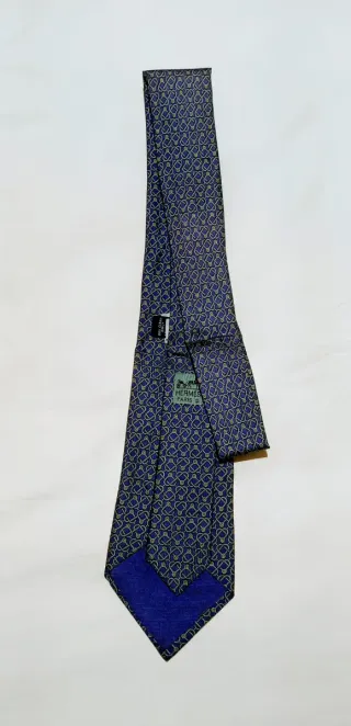 Corbata Hermès Seda Azul y Dorado