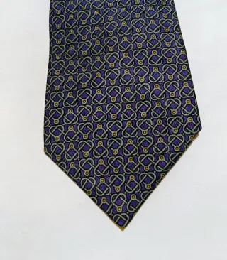 Corbata Hermès Seda Azul y Dorado