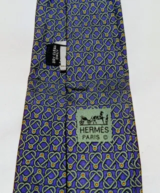 Corbata Hermès Seda Azul y Dorado