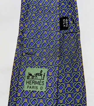 Corbata Hermès Seda Azul y Dorado