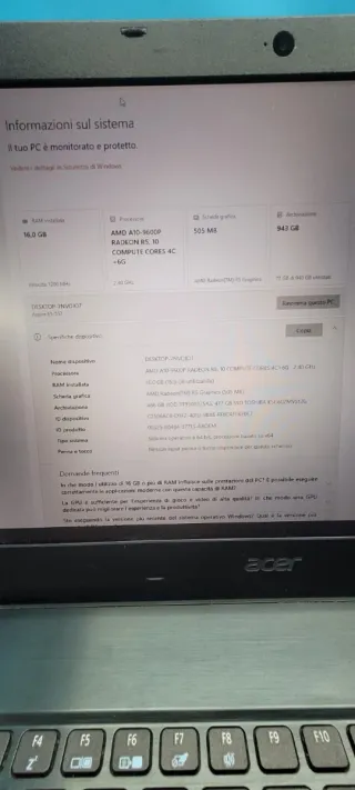 Notebook Acer 15.6 Quad Core 16GB RAM 1TB HDD