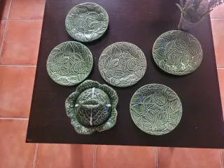 Juego de 5 platos repollo verde y azucarero