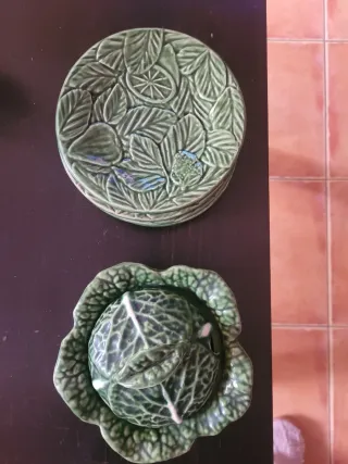 Juego de 5 platos repollo verde y azucarero