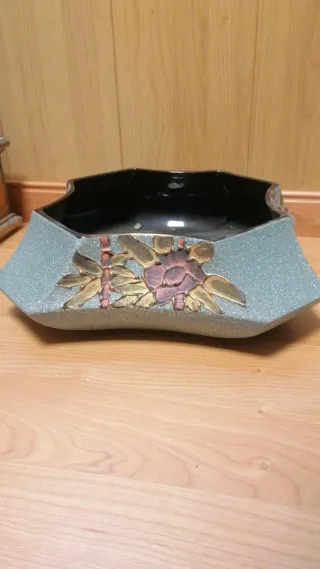 Macetero Cerámica Teal y Dorado