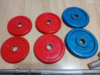 Barra de pesas con discos y pinzas