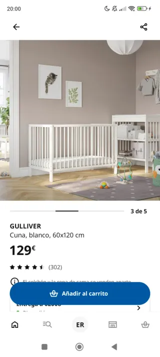 Cuna GULLIVER IKEA blanca. Incluye colchón.
