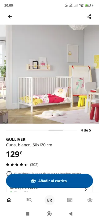Cuna GULLIVER IKEA blanca. Incluye colchón.