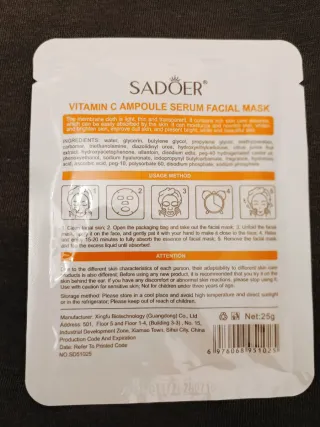 Mascarilla Facial SADOER Vitamina C