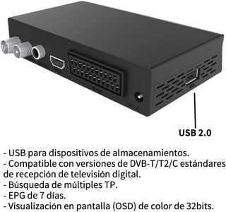 Ostark Euro T2 Receptor Terrestre TDT TDT2 FTA DVB-T2 DVB-C, H.265 HEVC Full HD, NUEVO