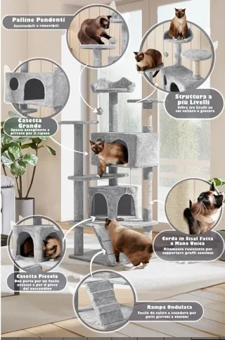 Tiragraffi Gatti 3 posatoi, 2 grotte