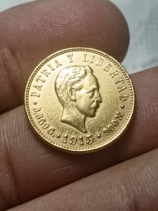 Moneda 5 Pesos Cubanos Oro 1915
