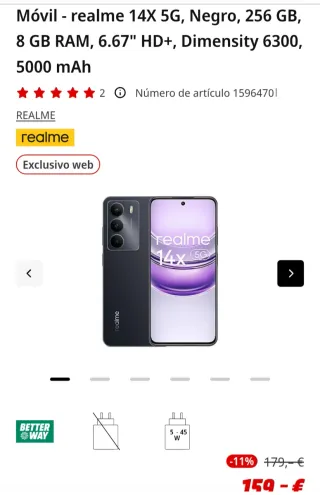 Realme 14X 5G Negro 256GB 8GB RAM
