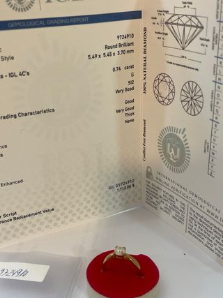 Anillo Oro 18k Diamante 0.74 Ct SI2/G