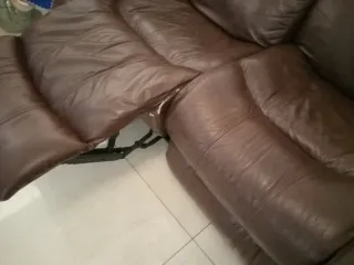 Sofá 3 plazas cuero marrón asientos reclinables