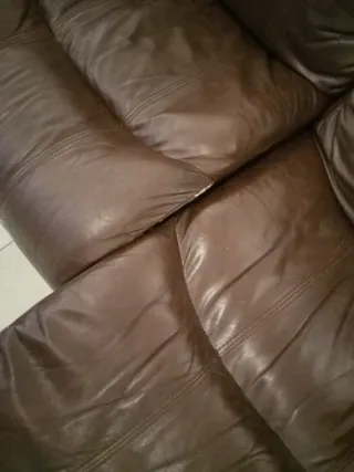 Sofá 3 plazas cuero marrón asientos reclinables