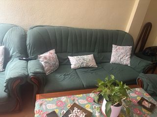 Sofá 3+1+1 tela anti manchas verde