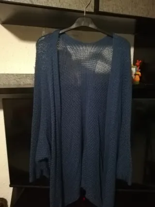 Chaqueta larga ganchillo azul turquesa