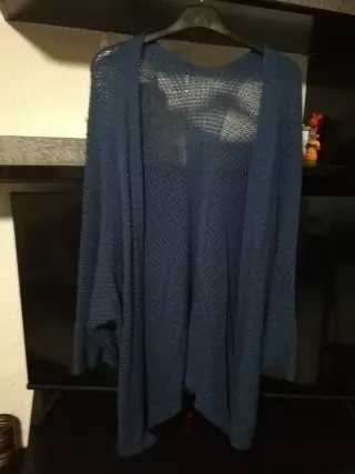 Chaqueta larga ganchillo azul turquesa