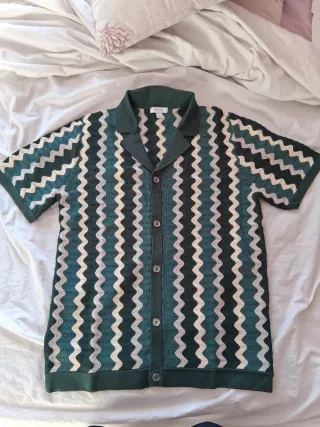 Reiss Camisa Cubana Verde y Beige Small