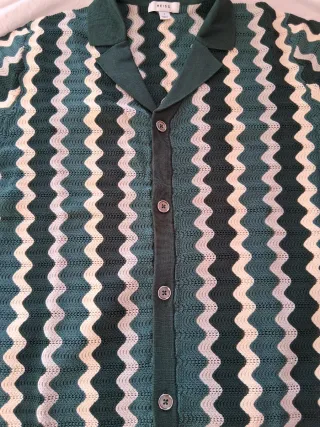 Reiss Camisa Cubana Verde y Beige Small