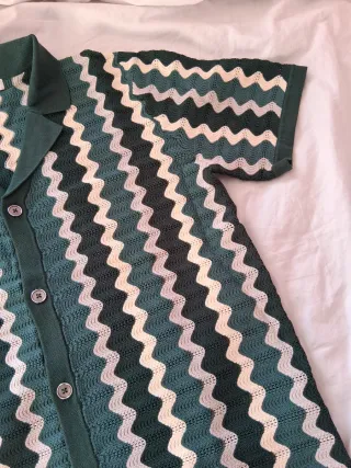 Reiss Camisa Cubana Verde y Beige Small