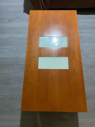 Mesa baja rectangular madera y cristal