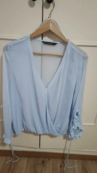 Blusa Zara Gasa Azul Talla Única