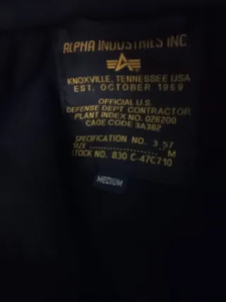 Chaqueta Alpha Industries Talla M Negra