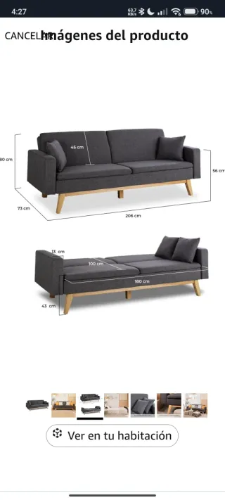 Sofá Cama Gris Tela