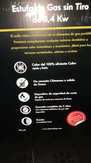 Estufa de Gas Fireside Provence Vintage Negra