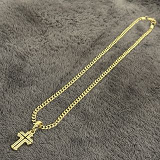 Cadena Cubana Oro Laminado con Colgante Cruz