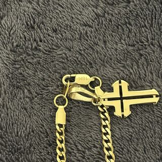 Cadena Cubana Oro Laminado con Colgante Cruz