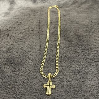 Cadena Cubana Oro Laminado con Colgante Cruz