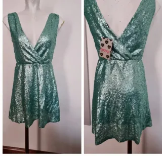 Vestido lentejuelas verde fiesta talla M