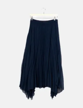 Falda Midi Massimo Dutti Azul Plisada