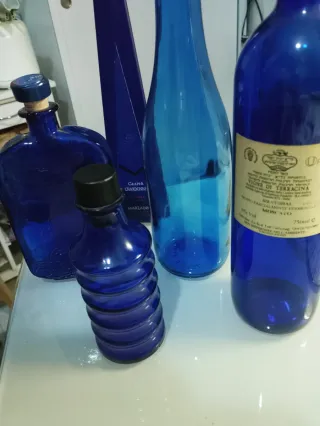 5 Bottiglie Blu Vetro