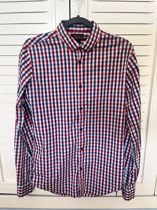 Camisa Zara Hombre Cuadros Azul y Rojo y Blanco