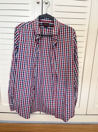 Camisa Zara Hombre Cuadros Azul y Rojo y Blanco