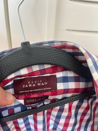 Camisa Zara Hombre Cuadros Azul y Rojo y Blanco
