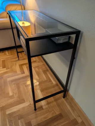 Mesa escritorio cristal y hierro negro