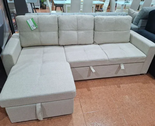 Sofá chaise longue beige tela