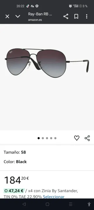 Gafas Ray-Ban Aviator 3558 Negras efecto espejo