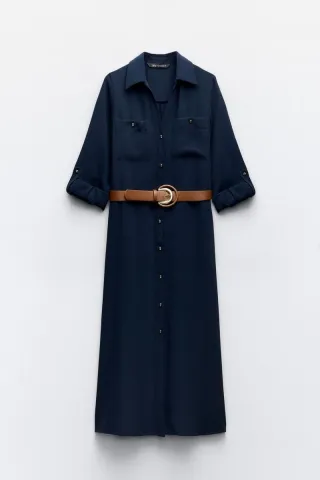 Vestido camisero Zara azul con cinturón